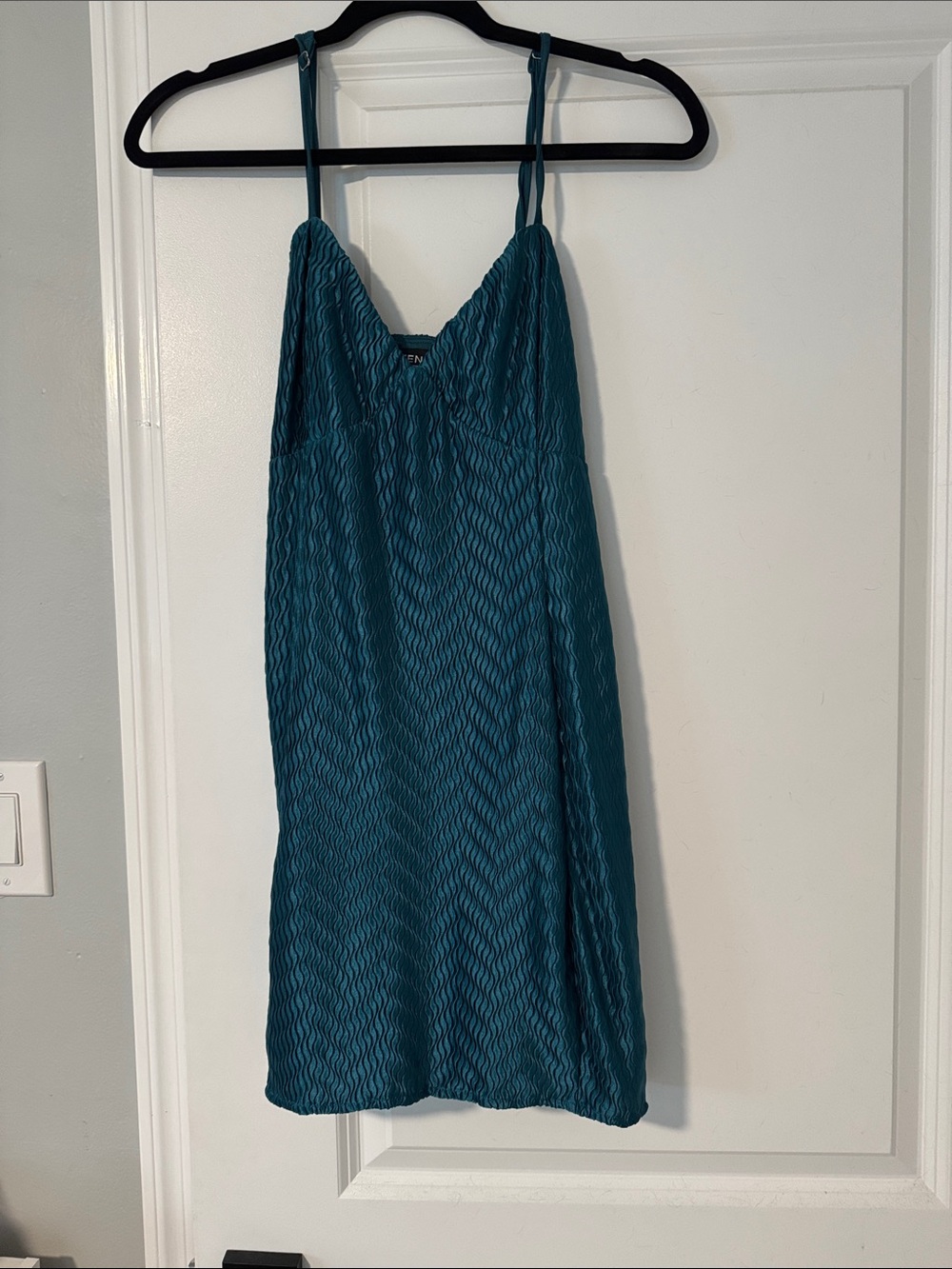 Kittenish Teal Textured Mini Slip Dress